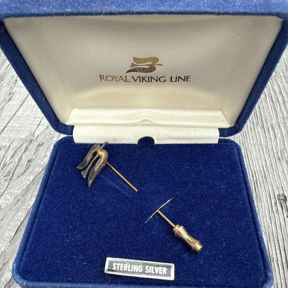 Vintage Royal Viking Line Sterling Silver Cruise Ship Logo Pin w/ Box (151)